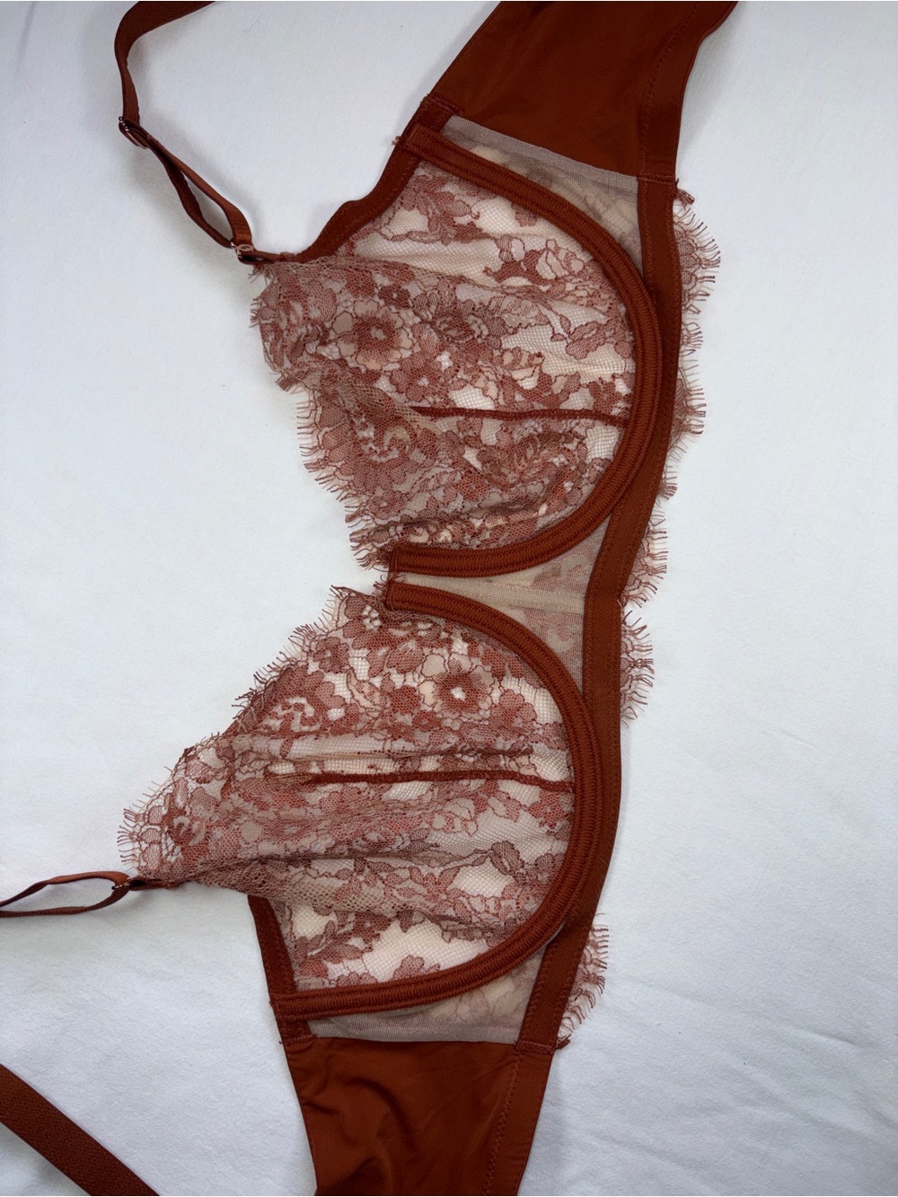 Skarlett Blue Terracotta Rust Lace Unlined Balconette Bra 36DDD - Picture 5 of 8
